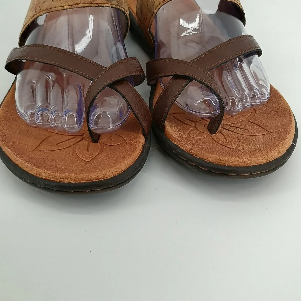 BOC  Thong Womens Brown Outdoor Beach Sandals Size 8 Cork Look Strap Slip On